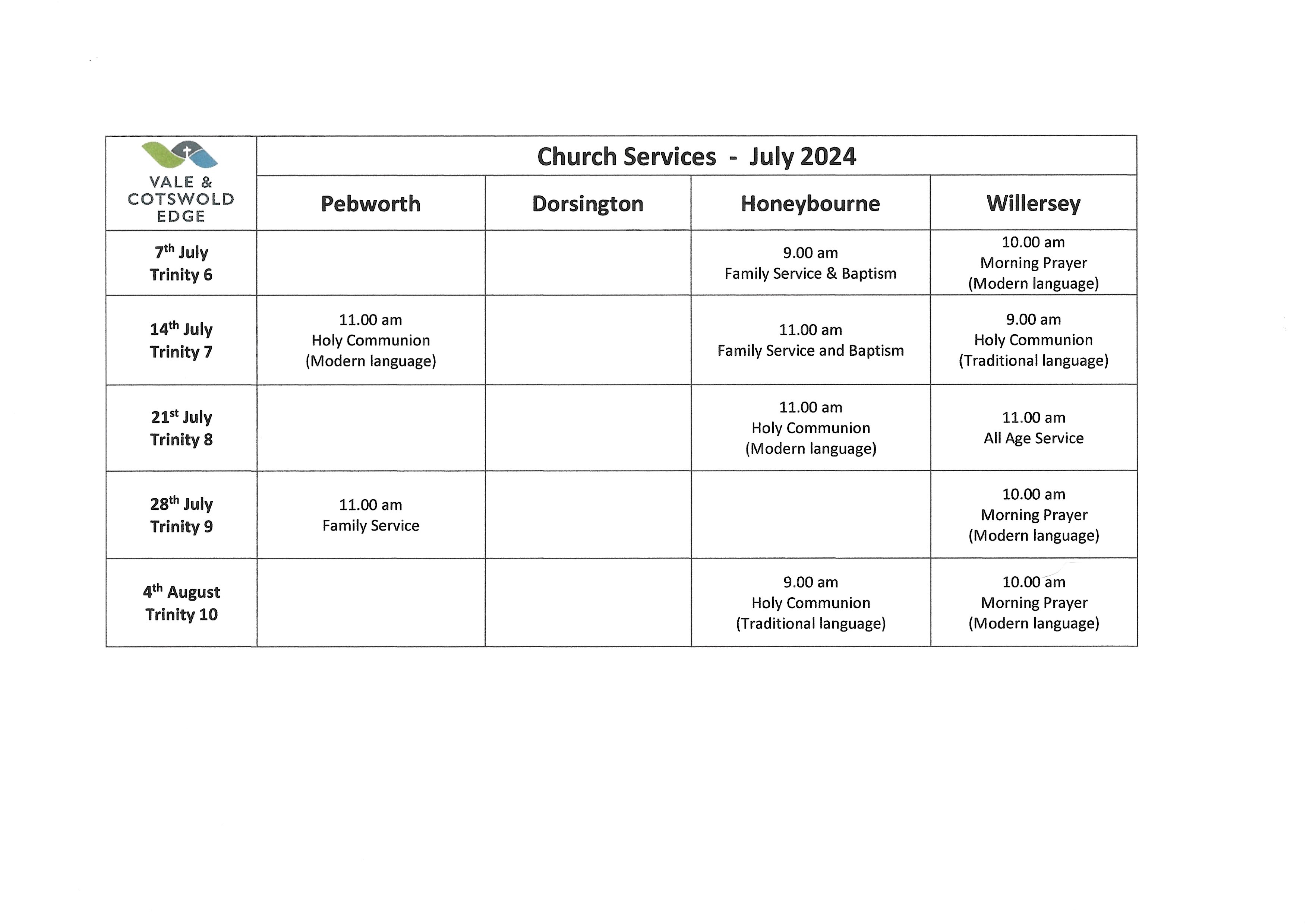 July 2024 Services